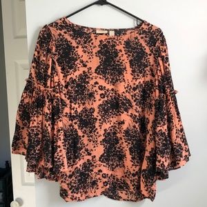Coral/Black Ruffle Sleeve Top
